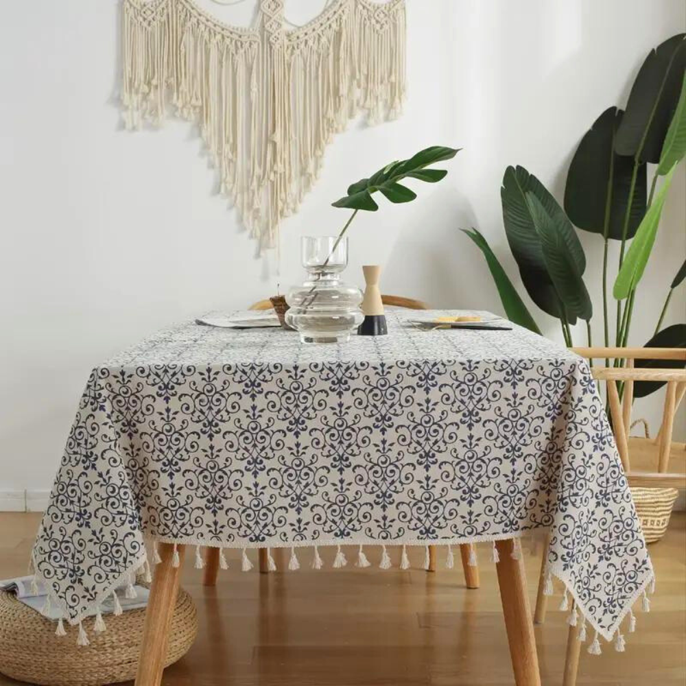 Cottage Chic Patterned Tablecloth — lifestyle shot