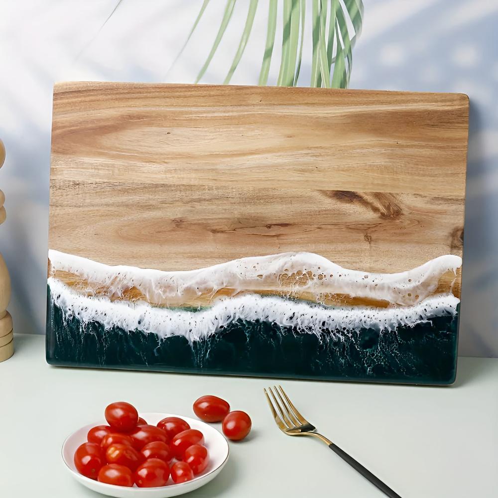 Ocean Wave Resin Acacia Wood Cutting Board — alternate angle view