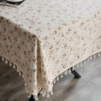 Dandelion Beige Tassel Tablecloth — lifestyle shot