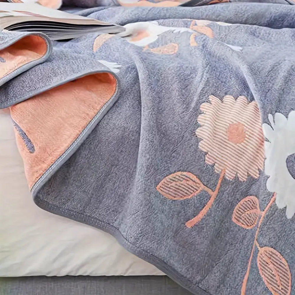 Zyphara Reversible Cotton Floral Blanket — alternate angle view