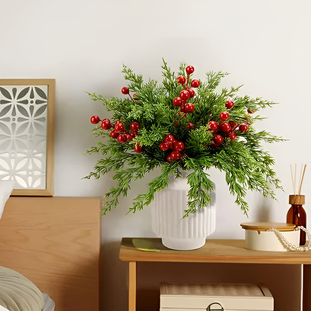 Artificial Pine Branches with Red Berries — alternate angle view