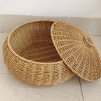 Dome-Shaped Knitted Rattan Basket with Lid — product close-up