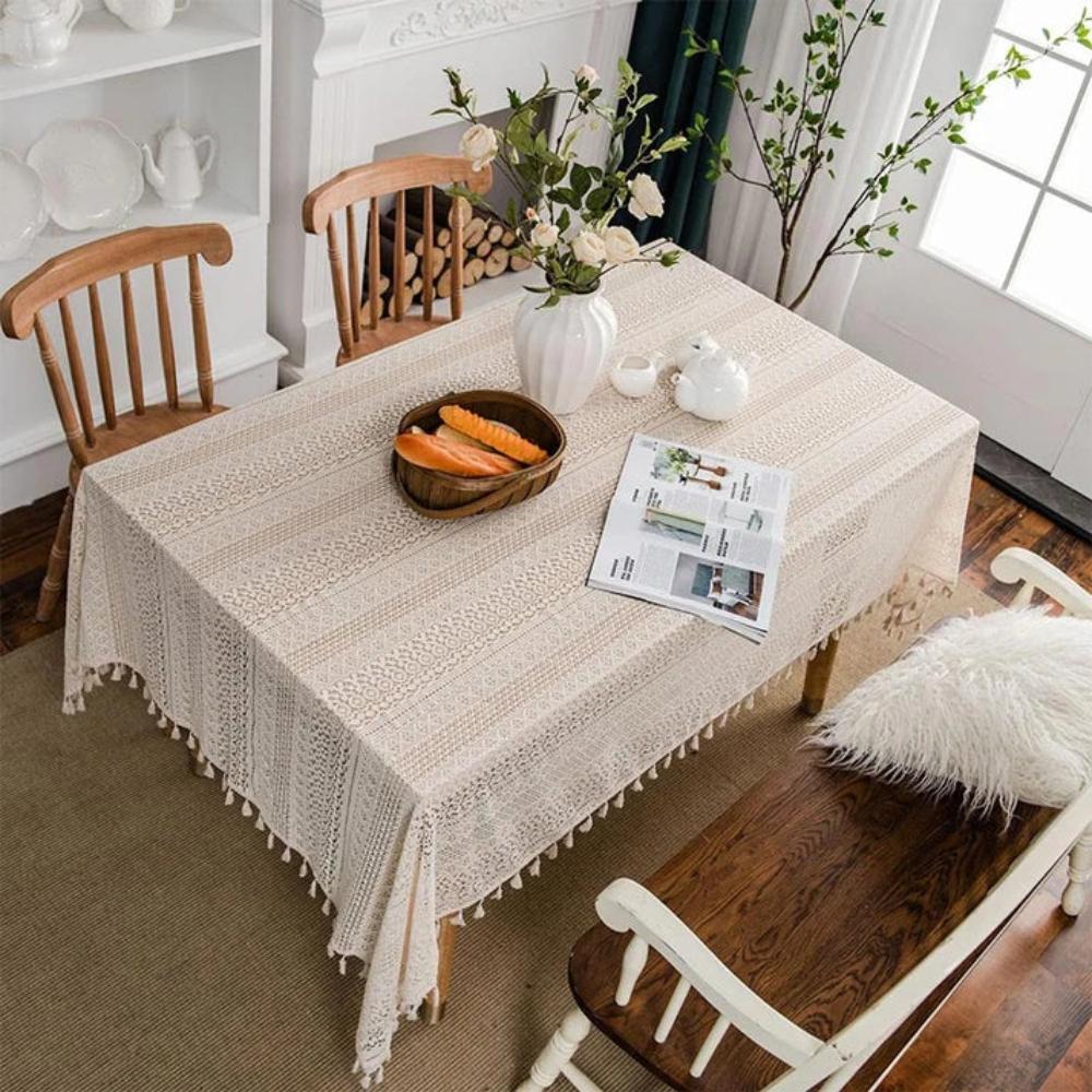 Vintage Lace Hollow Crochet Tablecloth — alternate angle view