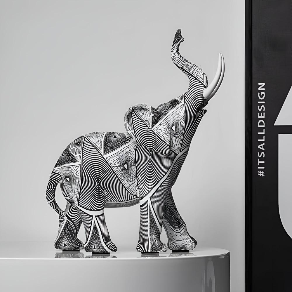 Black & White Spiral Elephant Figurine — main product photo