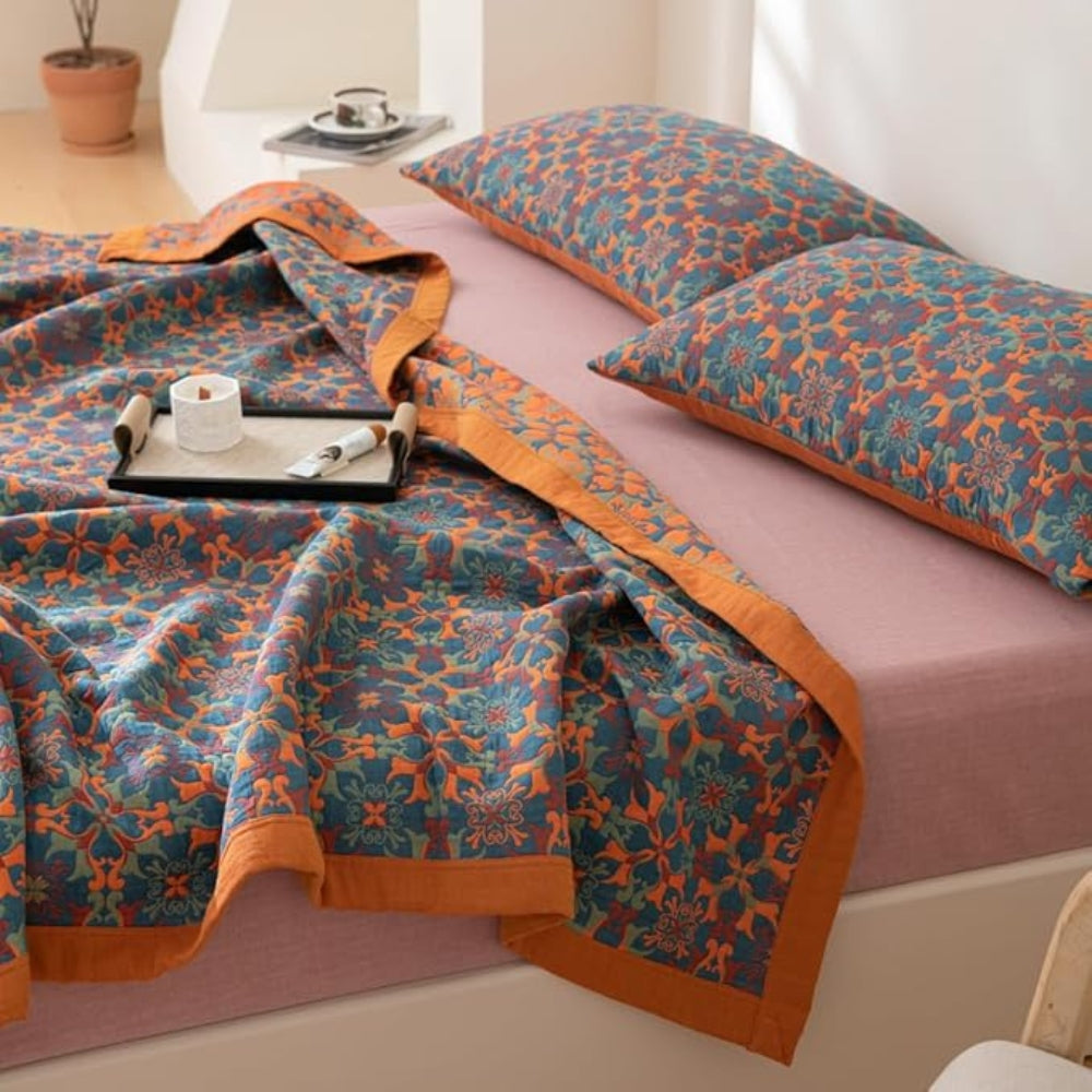 Citrus Sunrise Six Layers Cotton Blanket — product in use