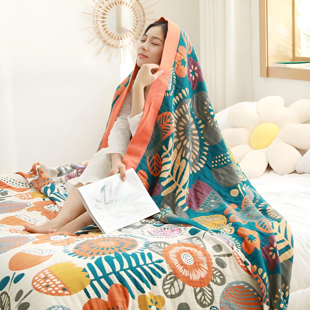 Boho Cartoon Flower Blanket — product close-up