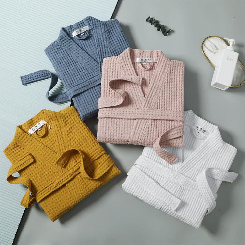 Waffle V-neck Bathrobe — product detail view