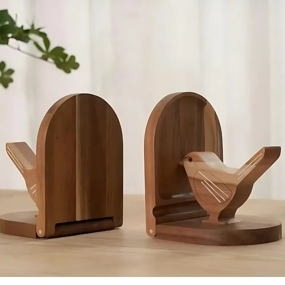 Sparrow Bird Wooden Multi-Use Bookends — alternate angle view