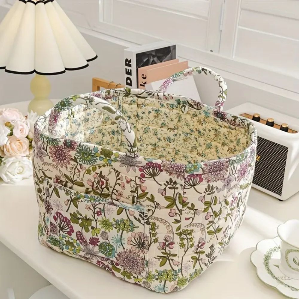 Delicate Floral Canvas Storage Basket — additional view