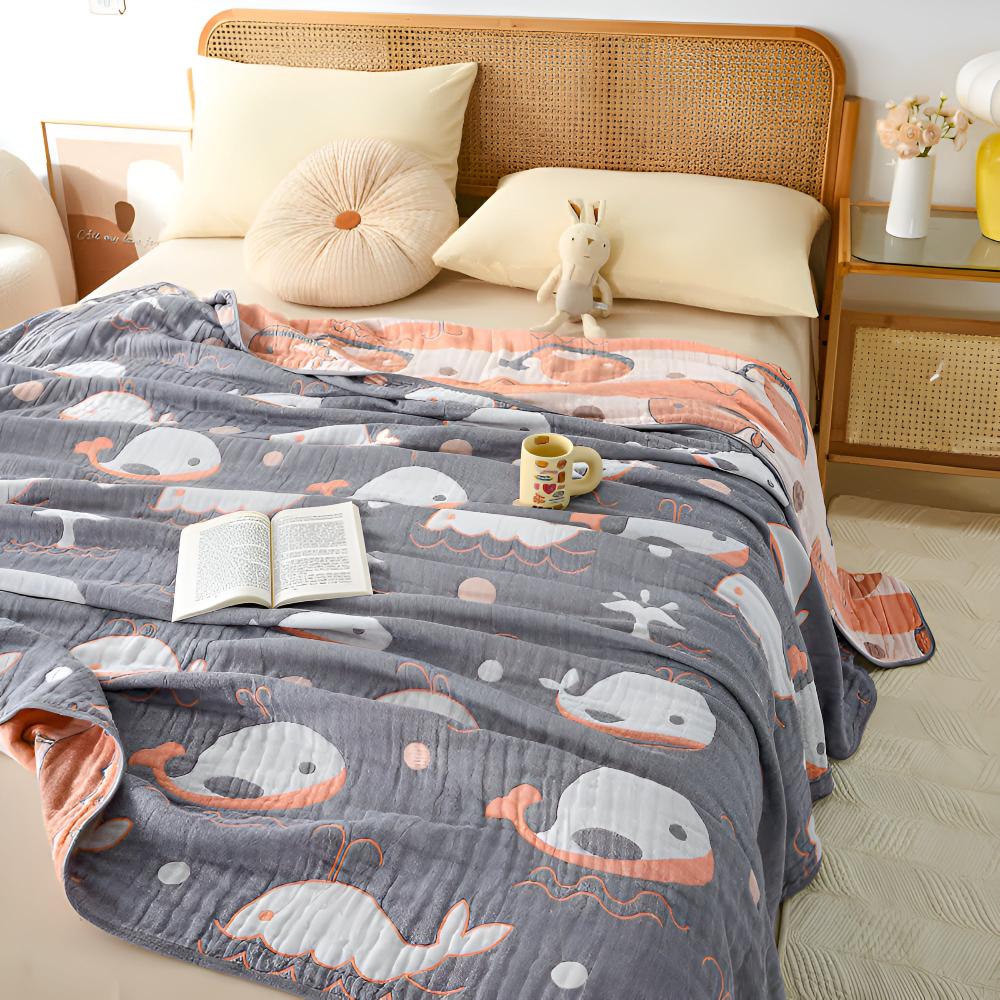 Ocean Dreams Whale Cotton Blanket — alternate angle view