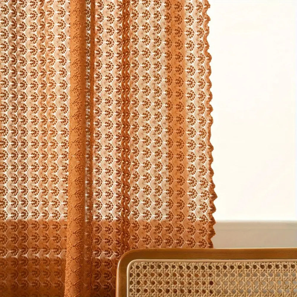 Amber Glow Boho Crochet Curtain — alternate angle view