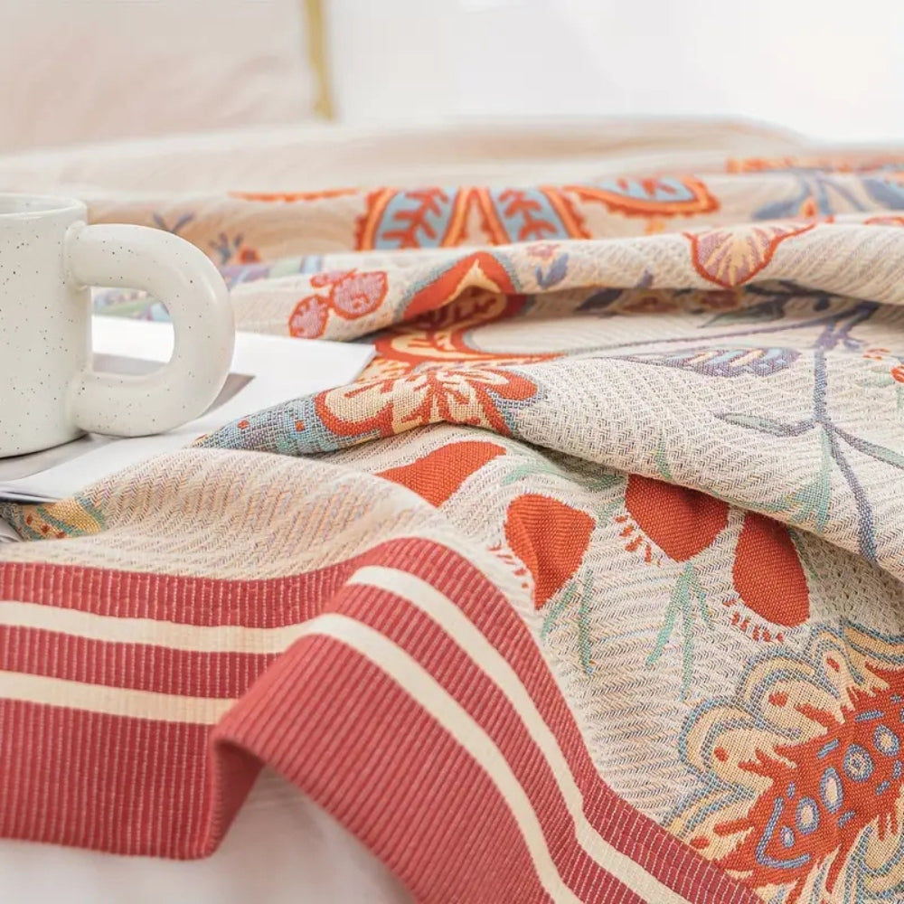 Vineyard Blossom Reversible Cotton Blanket — lifestyle shot