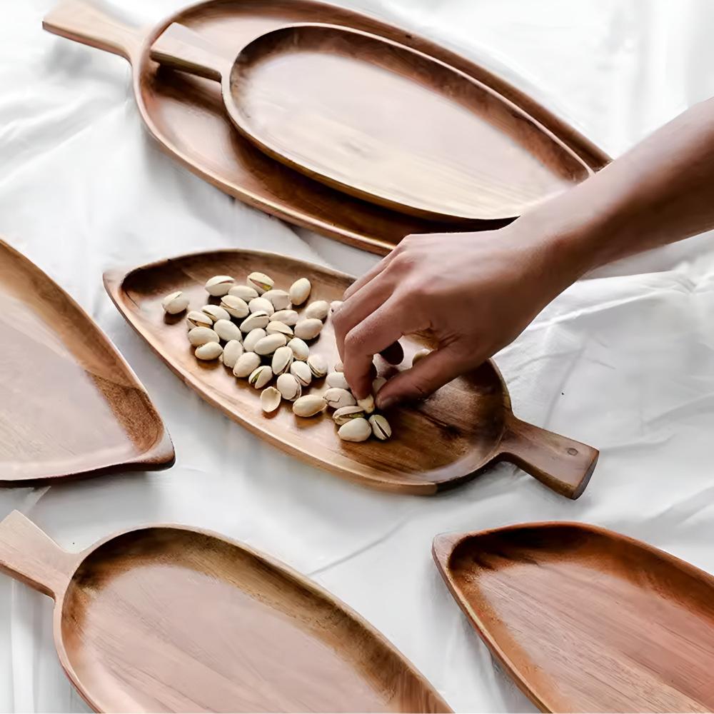 Leaf-Shaped Wooden Serving Plate — product detail view