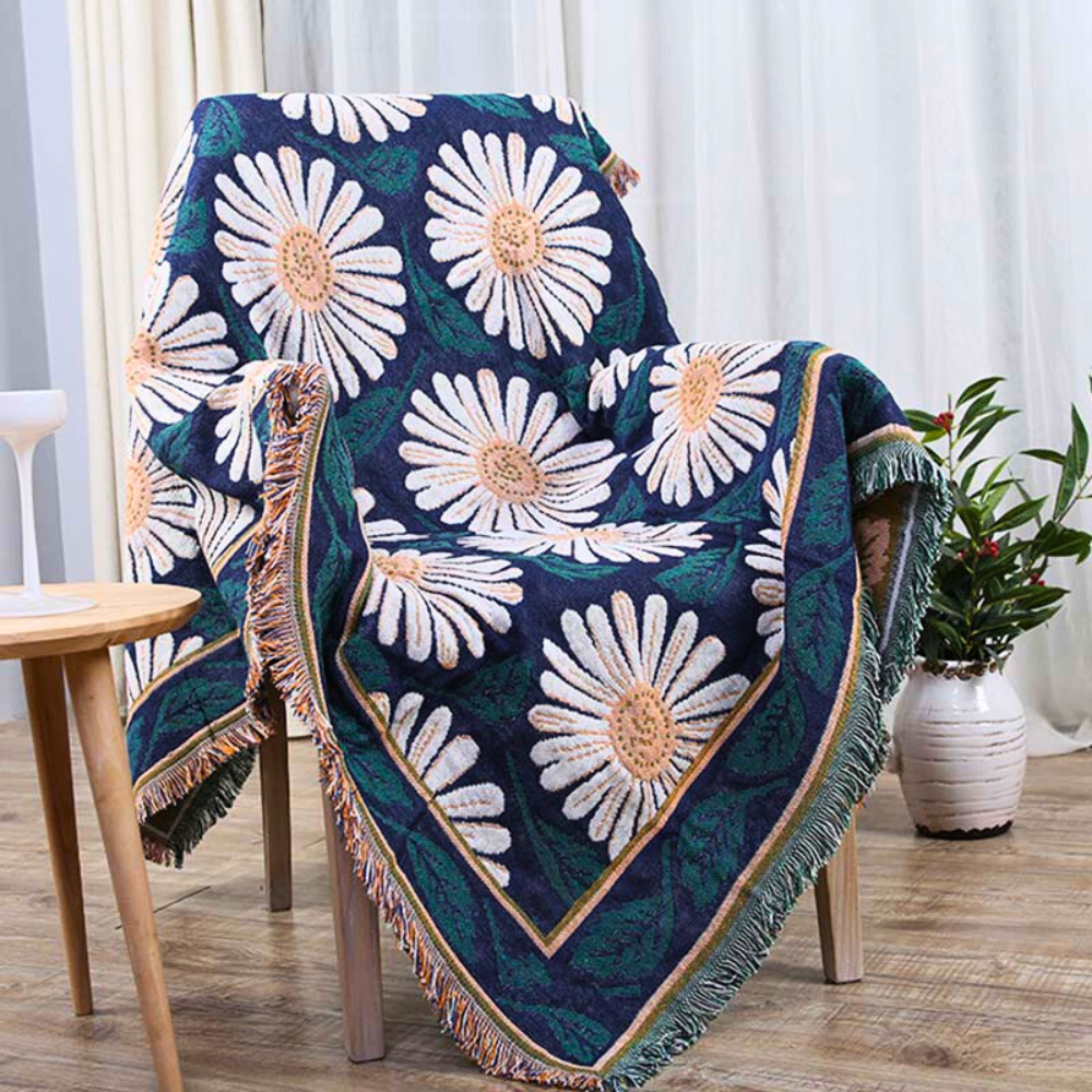Bohemian Shiragiku Tassel Cotton Knit Blanket — alternate angle view