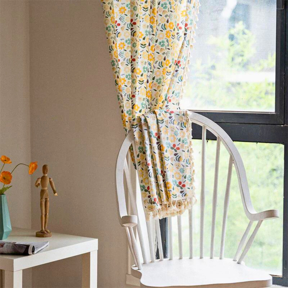Yellow Flower Tassel Light Filtering Curtain — alternate angle view