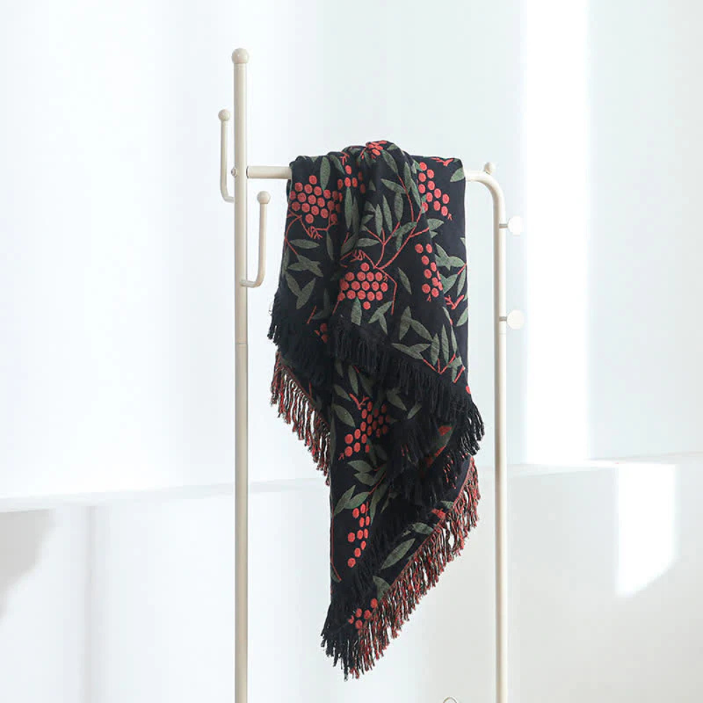 Vibrant Begonia Fruit Tassel Blanket — product close-up