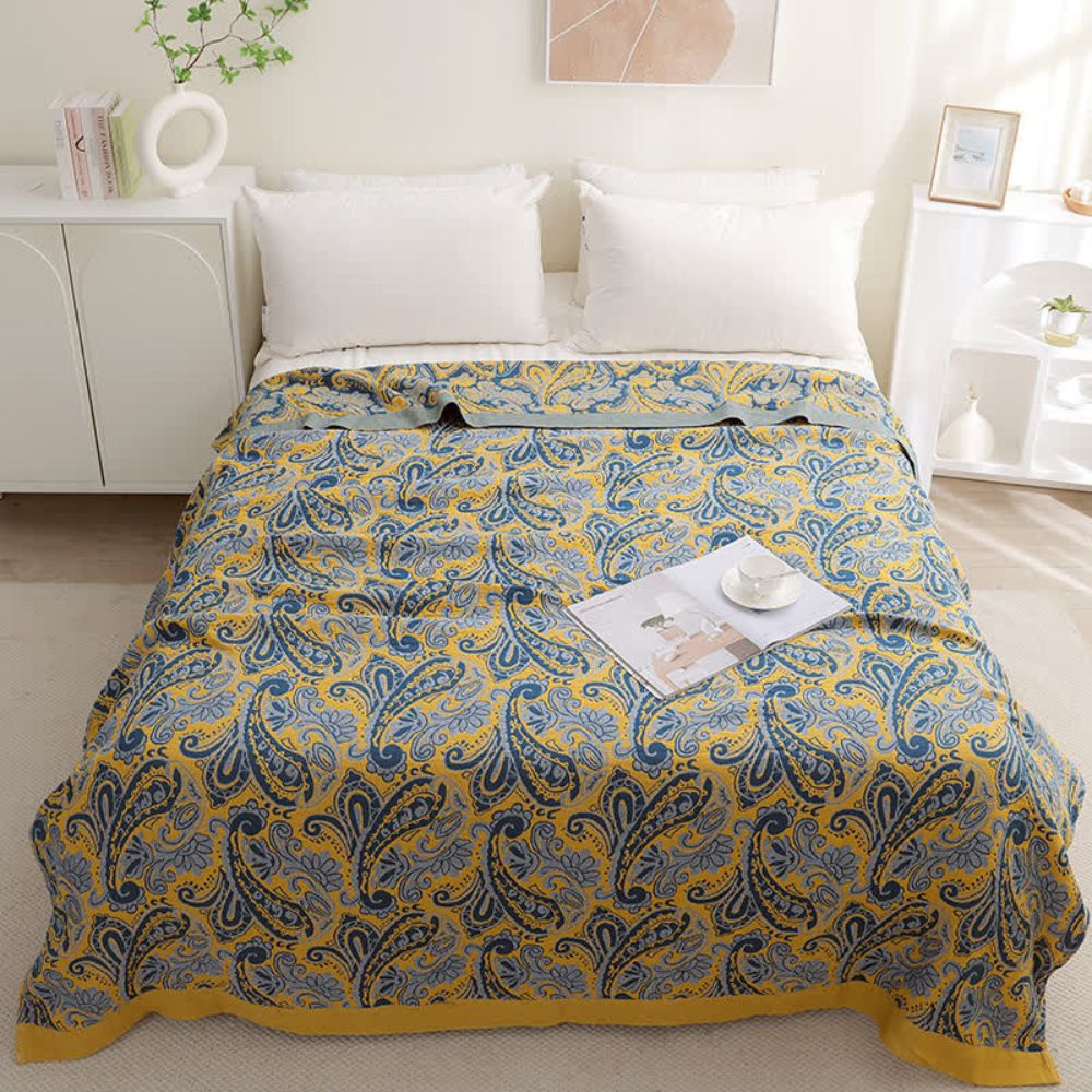 Azure Golden Retro Cotton Blanket — main product photo