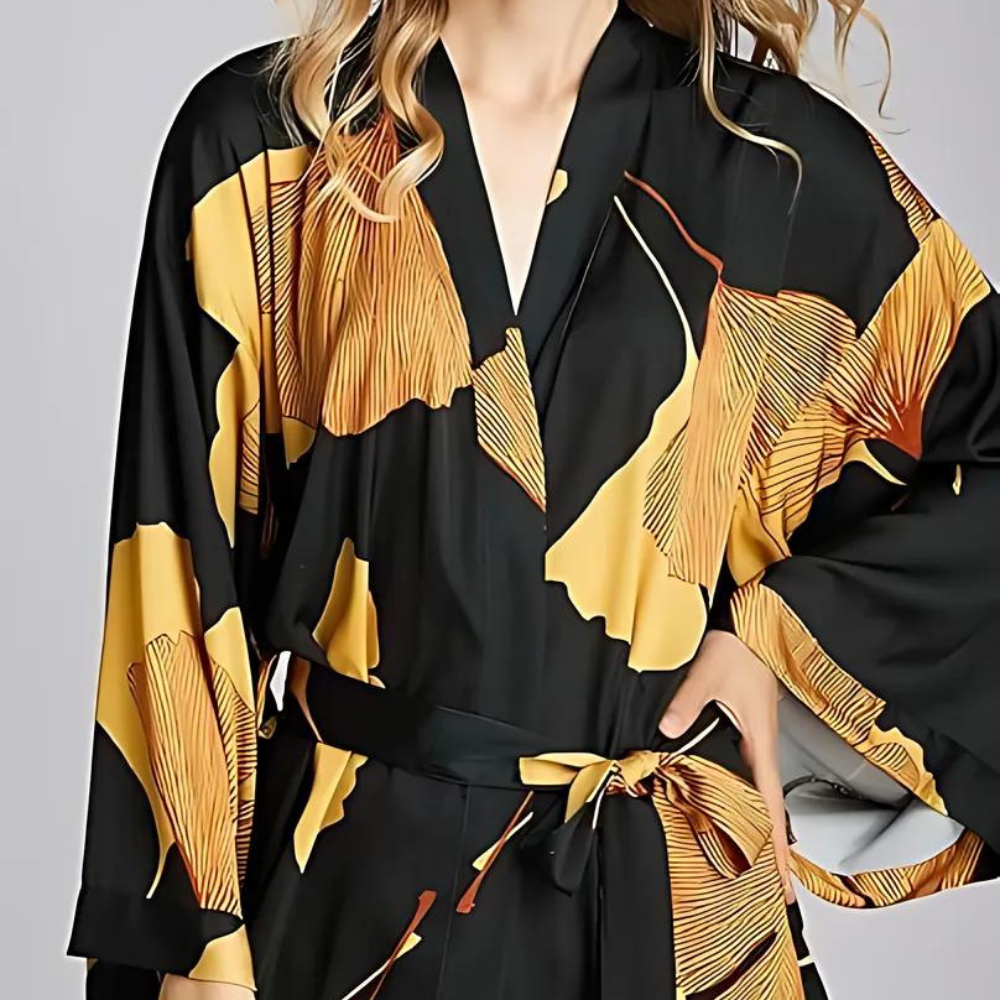 Classic Black and Yellow Bathrobe — product in use
