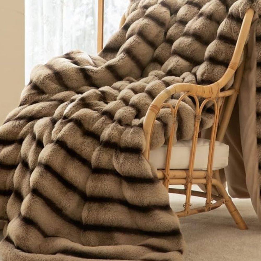 Ruched Faux Rabbit Fur Blanket — product close-up