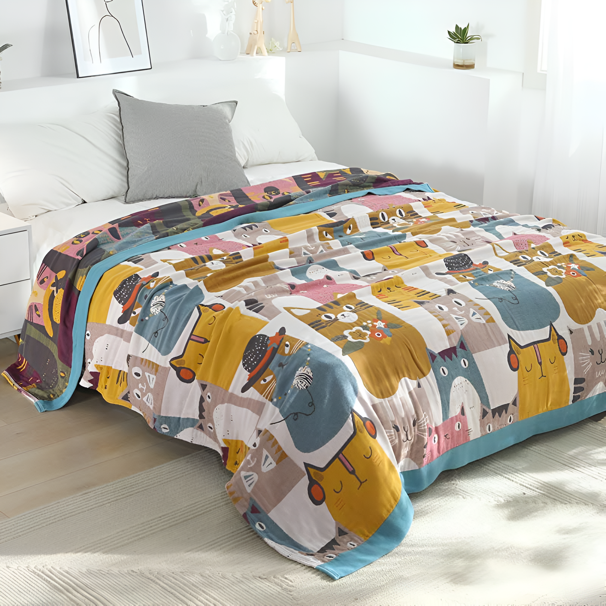 Whimsical Cat-Themed Reversible Blanket — main product photo