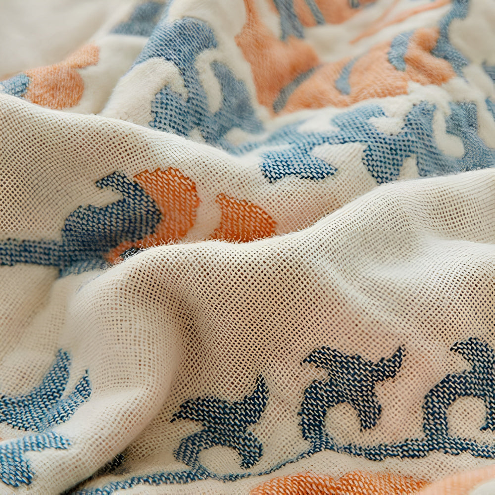 Rustic Floral Cotton Reversible Blanket — product close-up
