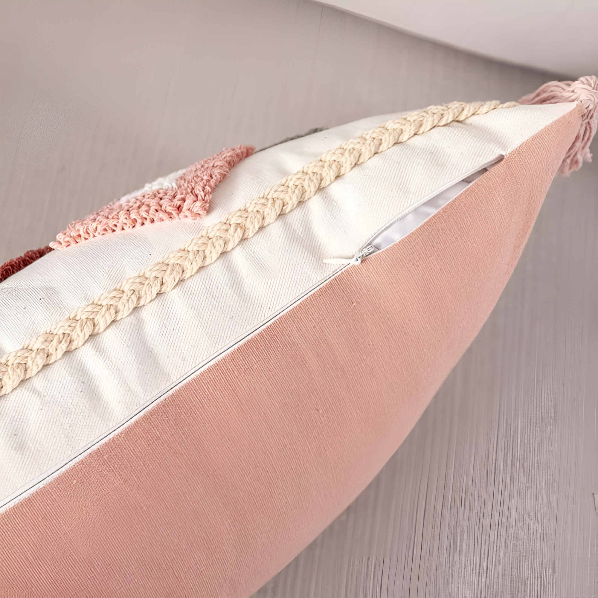 Tufted Embroidered Boho Cushion Cover — product in use