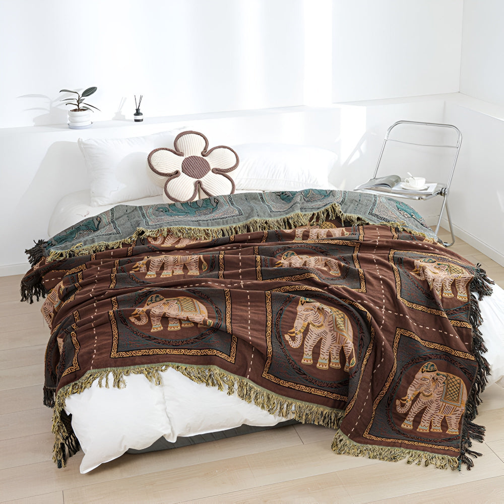Bohemian Elephant Print Tassel Blanket — main product photo