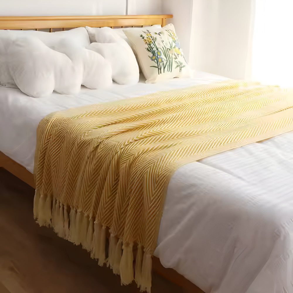 Herringbone Tassel Knit Blanket — additional view