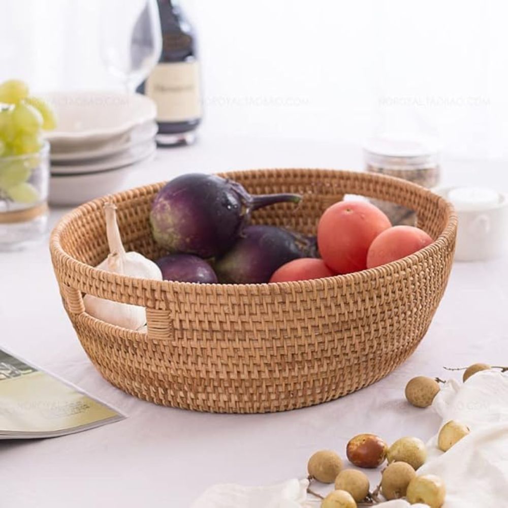 Artisanal Woven Rattan Oval Tray — product in use