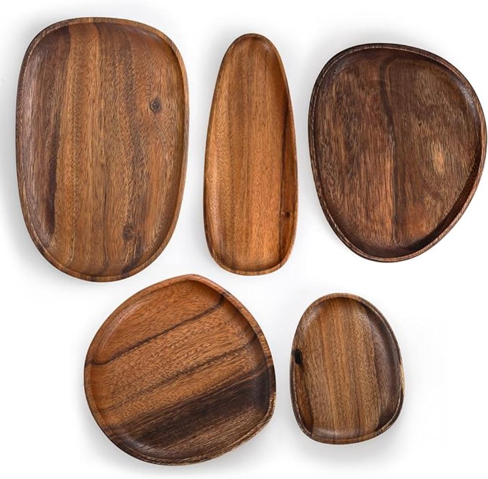 Oval Shaped Acacia Wood Serving Trays Set — product feature detail