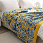 Azure Golden Retro Cotton Blanket — alternate angle view