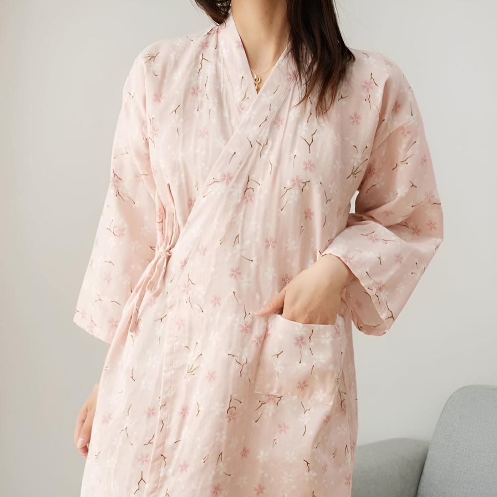 Women's Floral Pattern Cotton Bathrobe — lifestyle shot
