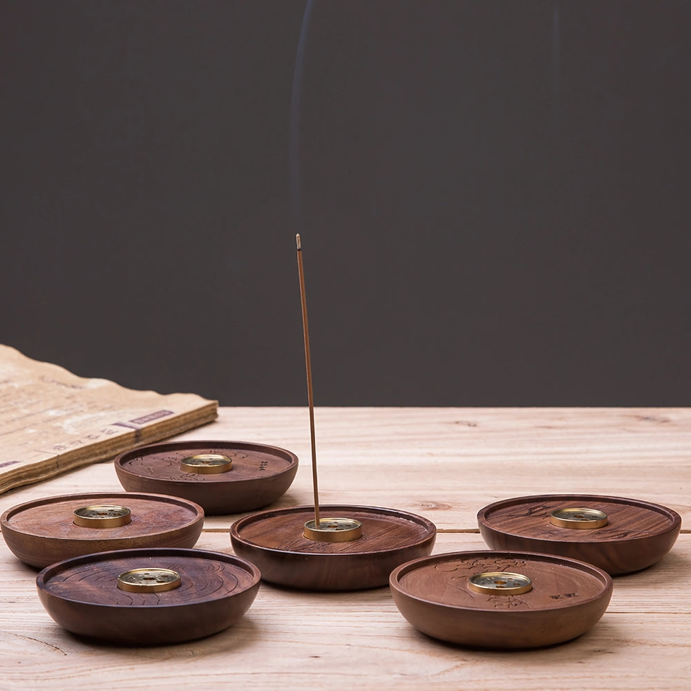 Round Wood and Copper Incense Holder — main product photo