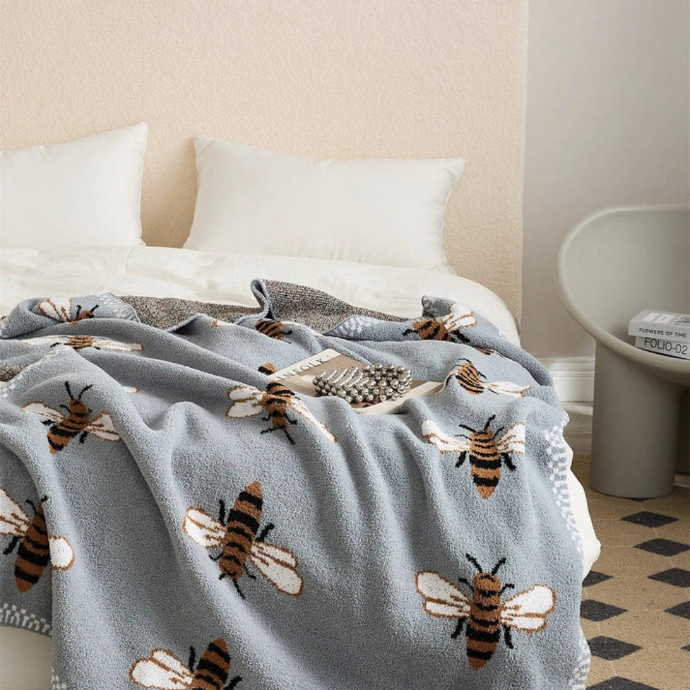 Fuzzy Bee Pattern Throw Blanket — product in use