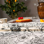 Black Floral Tasseled Farmhouse Tablecloth — product close-up
