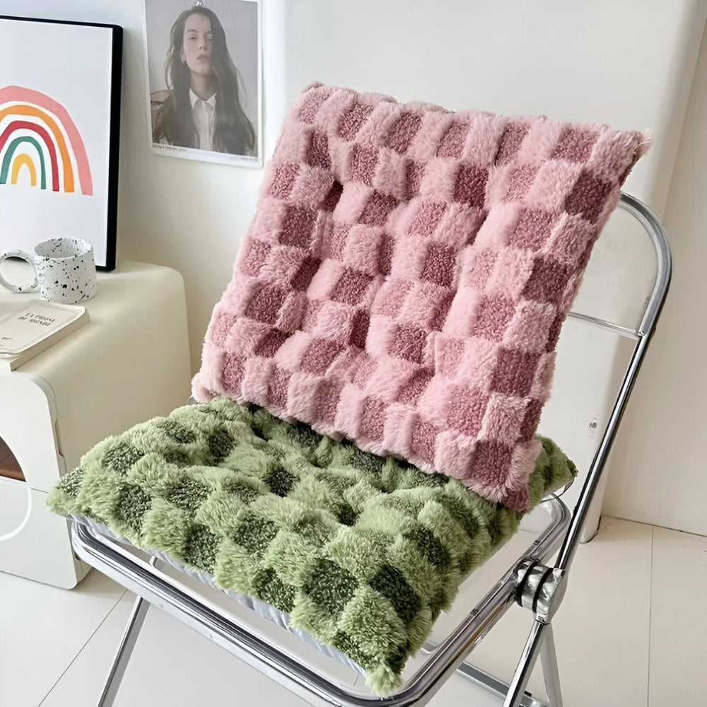 Fuzzy Checkered Fur Padded Cushion — main product photo
