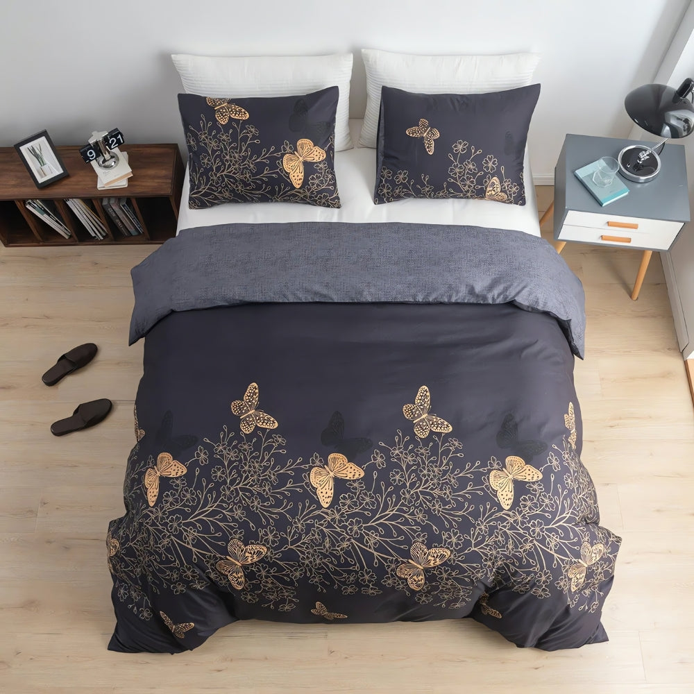 Valora Midnight Butterfly Quilt Cover | 3pcs Set — product detail view