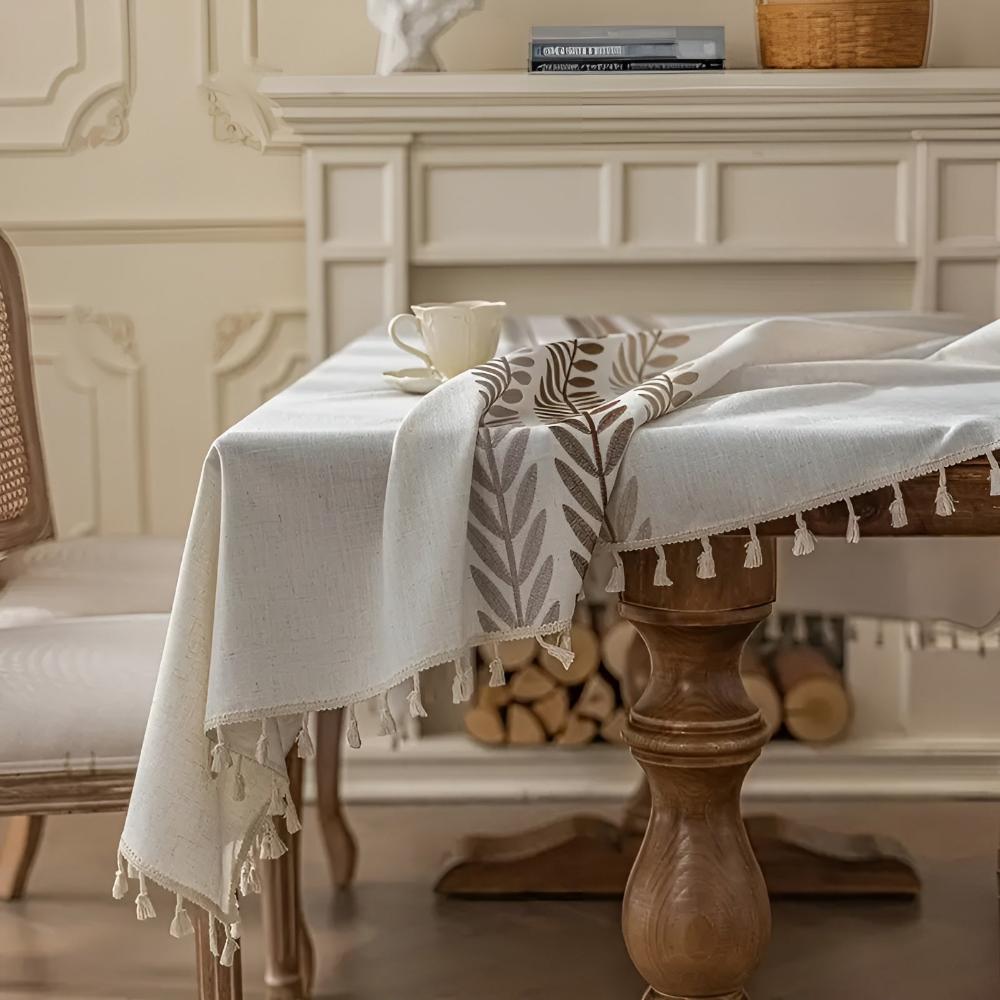 Elegance Leaves Embroidered Tablecloth — product feature detail