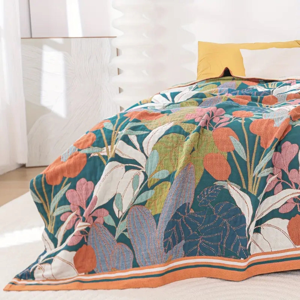 Garden-Inspired Cotton Gauze Blanket — product in use