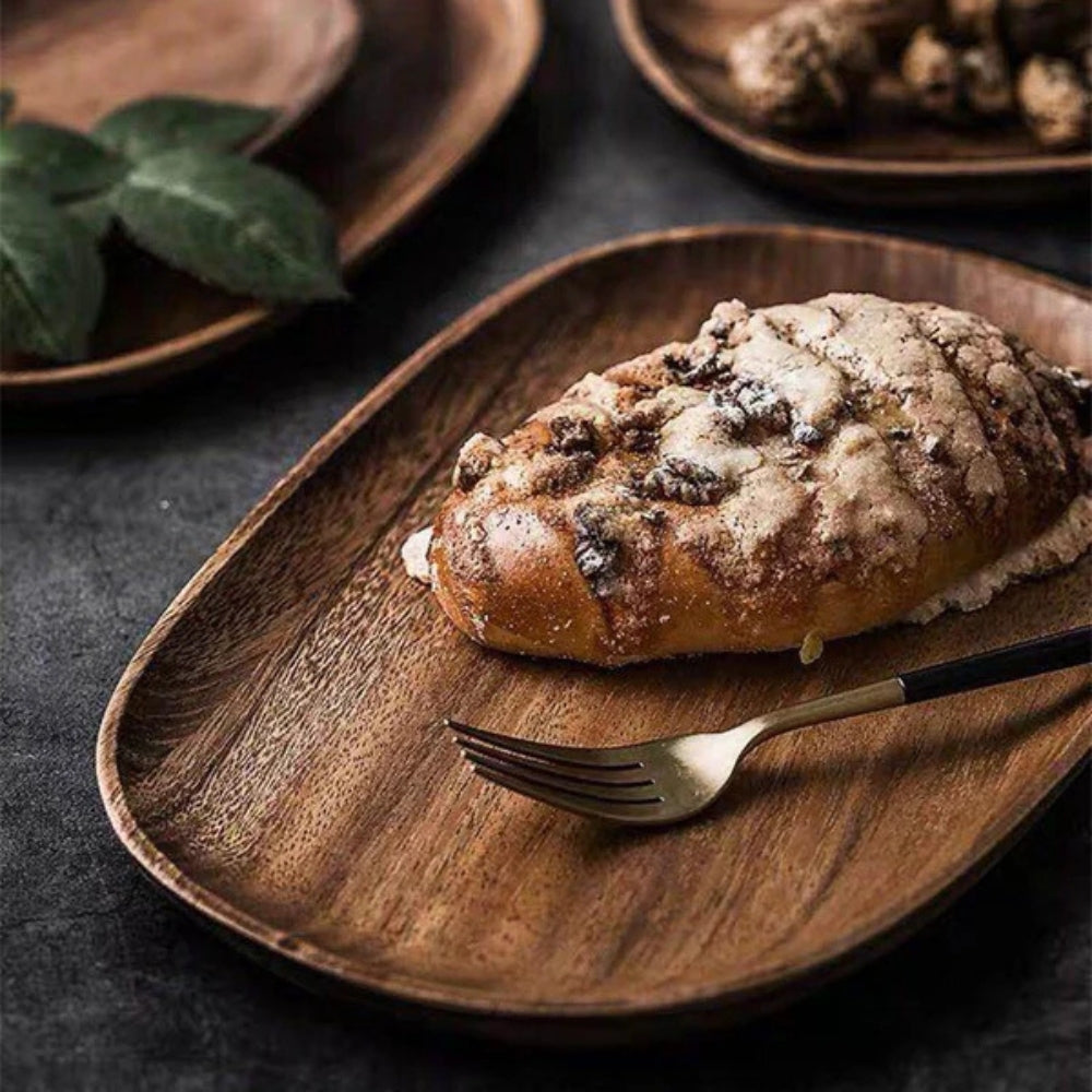 Oval Shaped Acacia Wood Serving Trays Set — lifestyle shot