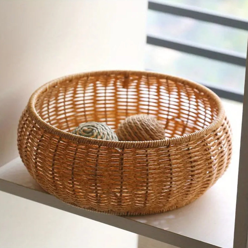 Dome-Shaped Knitted Rattan Basket with Lid — lifestyle shot