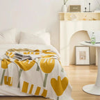 Spring Tulip Floral Knitted Blanket — product close-up