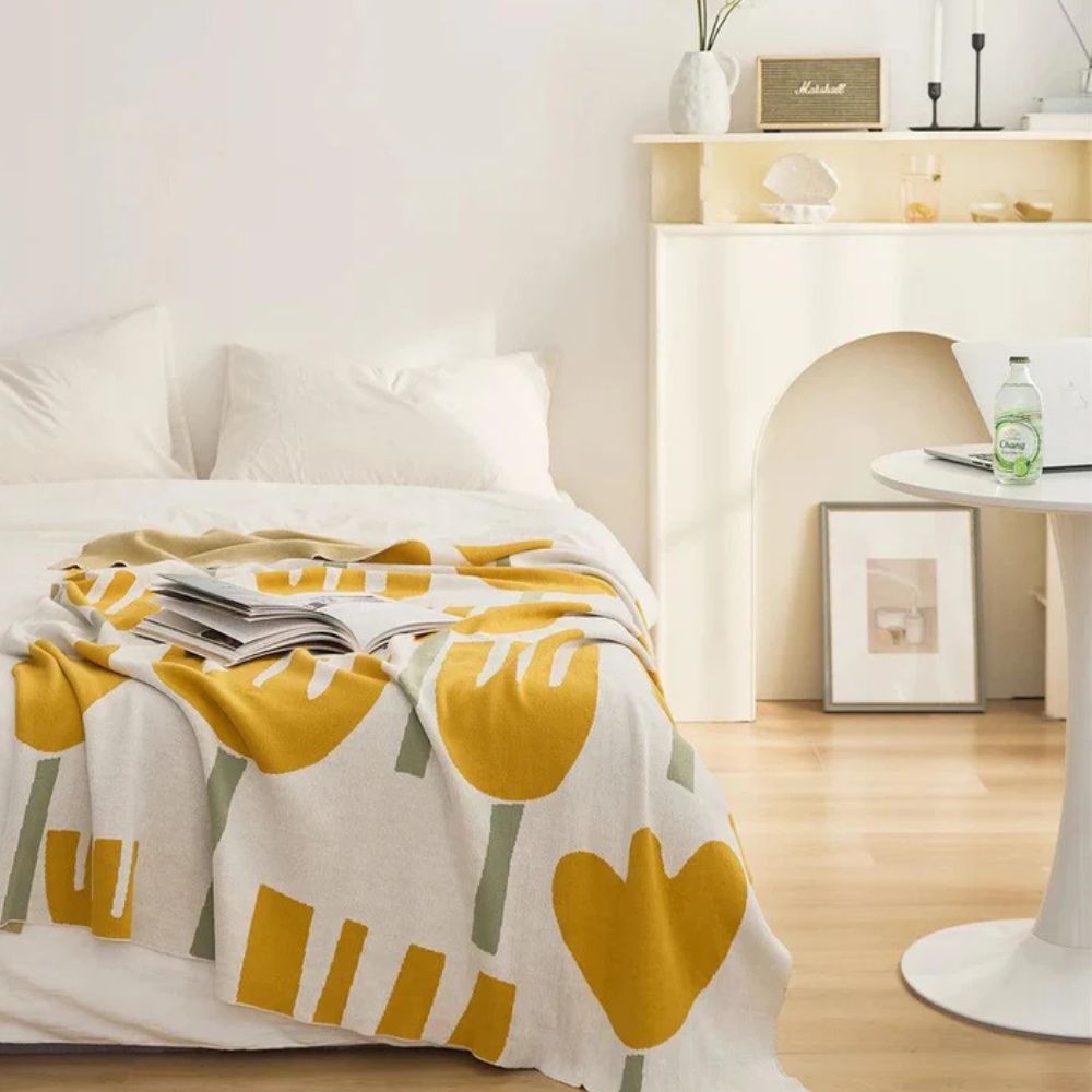 Spring Tulip Floral Knitted Blanket — product close-up