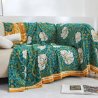 Green Botanical Bloom Cotton Blanket — product close-up
