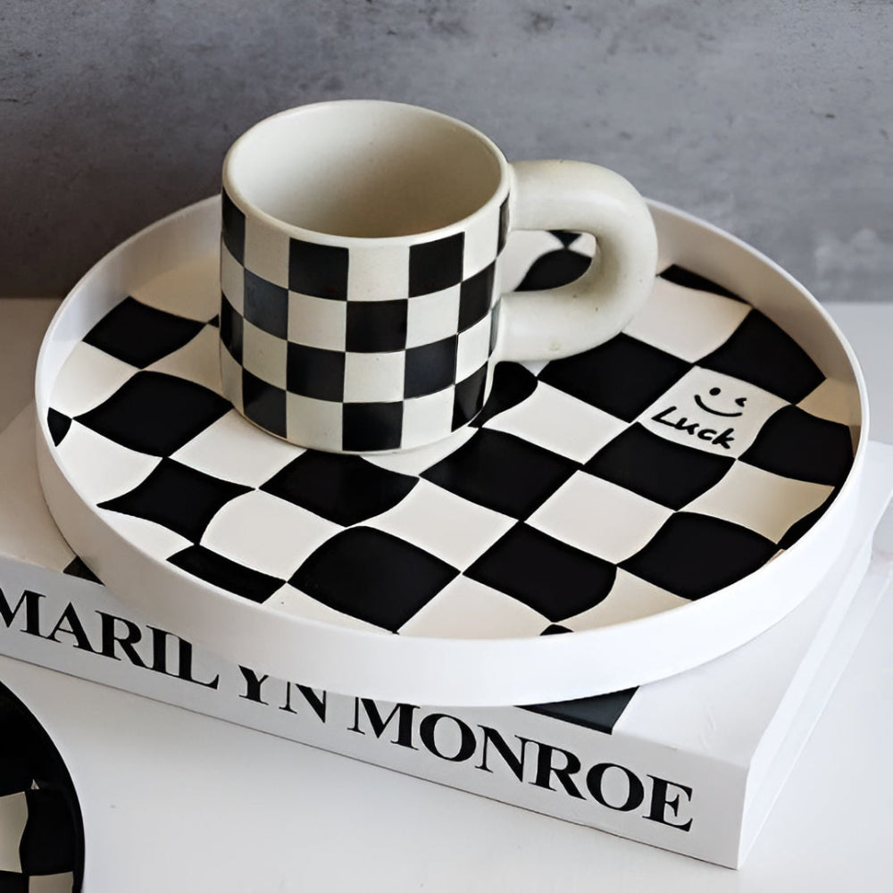 Round Checkerboard Storage Tray — lifestyle shot