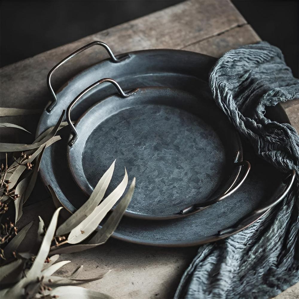 Retro Round Metal Dinner Serving Trays — product detail view