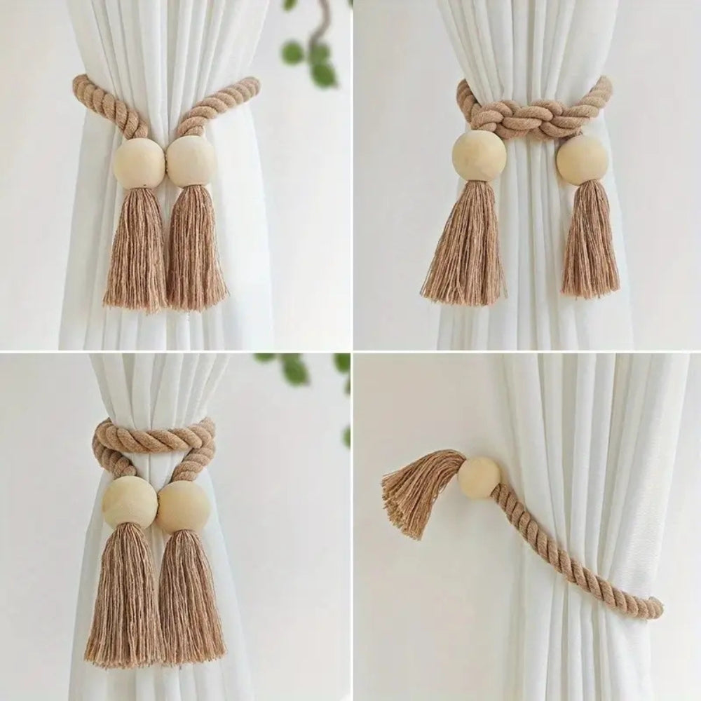 Wooden Bead Tassel Curtain Tie Back | 2Pcs Set — product close-up