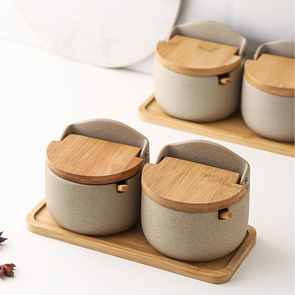Ceramic Bamboo Spice Jar Set — product feature detail