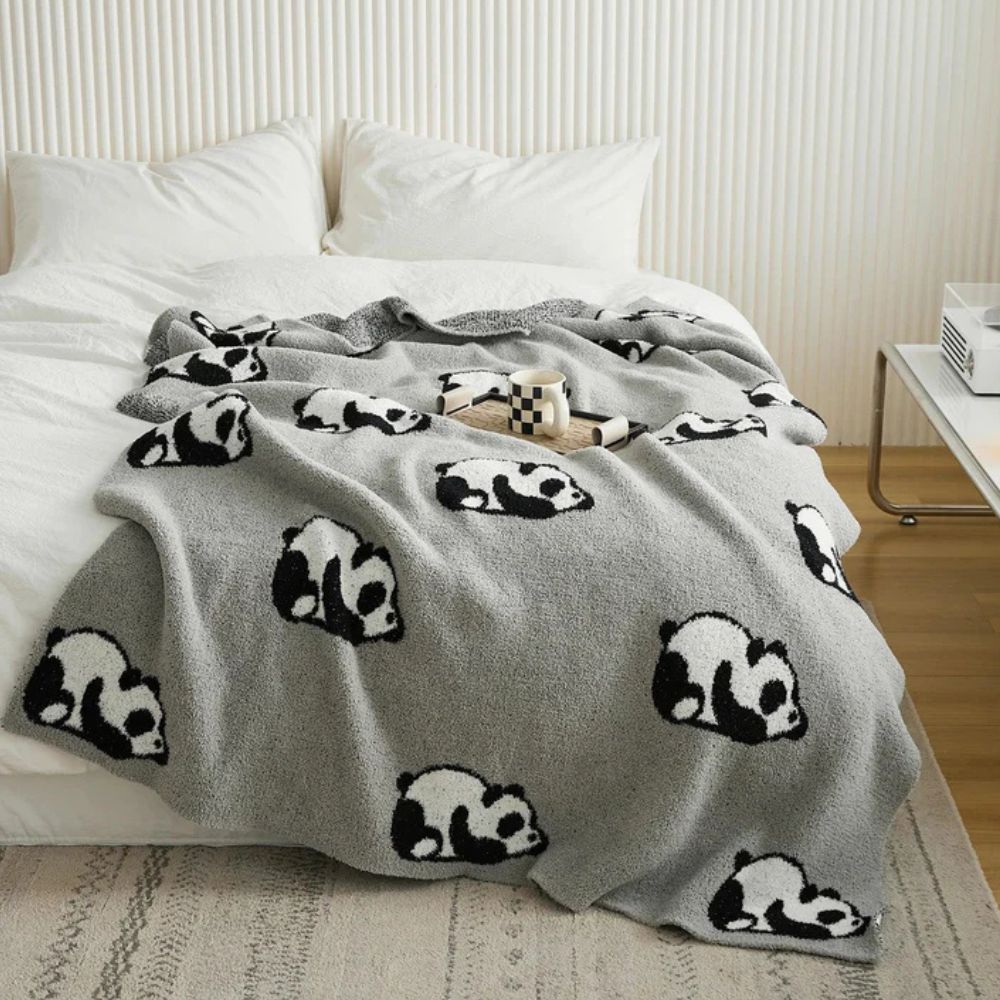 Kawaii Panda Knitted Blanket — lifestyle shot