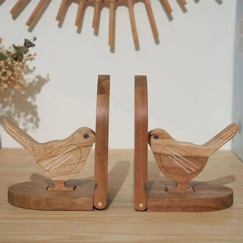 Sparrow Bird Wooden Multi-Use Bookends — product detail view